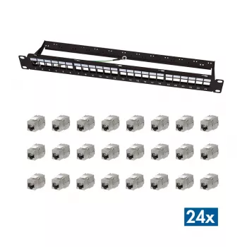 LogiLink Modular 24-port Cat.6A Keystone patchpanel, 19 inch 1U, sort, EconLine