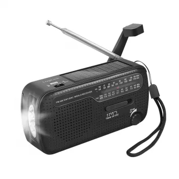 LogiLink dynamo krankradio med solpanel, AM/FM, USB-C-opladningsfunktion, LED-lommelygte, SOS-alarm, powerbank, sort
