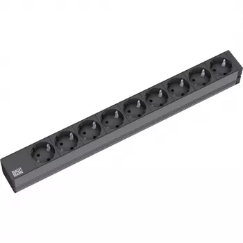 Bachmann 19 inch stikdåse 9x CEE 7/3 Schuko sort H05VV-F 3G1,5mm² GST18 stik 0,2m