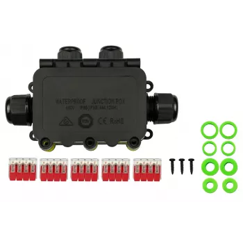 Kabelmeister 4-Way Tool-Free IP68 Junction Box, 450V/25A, 0.5-2.5mm², Black