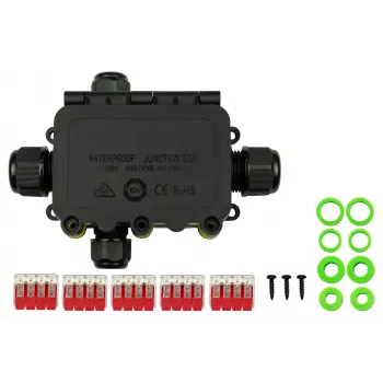 KABELMEISTER 4-Way Tool-Free IP68 Cable Junction Box, Black