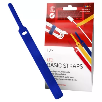 LABEL THE CABLE LTC BASIC STRAPS Hook and Loop Cable Ties, 17 cm, 10-Pack, Multicolour (Blue, Yellow, Red)