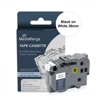 MediaRange MRBTZ261 lamineret labelbånd-kassette 36mm sort på hvid til Brother P-Touch