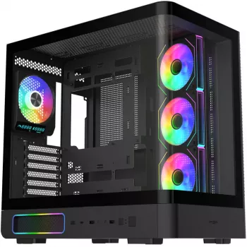 Fortron M581 mid-tower-kabinet, sort, panorama-hærdet glas, 4x ARGB-blæsere