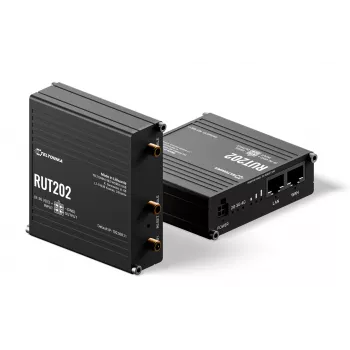 Teltonika Networks RUT202 4G LTE WLAN-router, dual-SIM, 2x Ethernet, DIN-skinne-/vægmontering, aluminium