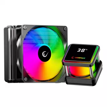 Rampage INFINITE V120 ARGB 120 mm væskecpu-køler med temperaturdisplay, sort