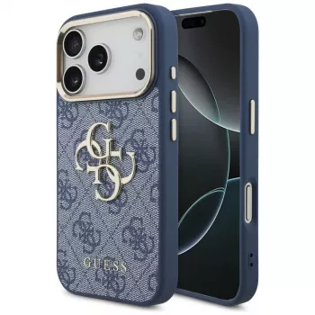 Guess 4G Classic Logo cover til Apple iPhone 18 Pro / 17 Pro, blå med gulddetaljer