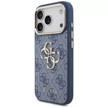 Guess 4G Classic Logo cover til Apple iPhone 18 Pro / 17 Pro, blå med gulddetaljer