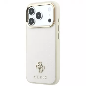 GUESS Saffiano Small 4G & Classic Logo MagSafe-cover til iPhone 17 Pro Max / 18 Pro Max - beige