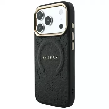 GUESS Saffiano Peony & Ring MagSafe-cover til iPhone 18 Pro / 17 Pro - sort