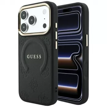 Guess Saffiano Peony & Ring MagSafe-cover til iPhone 18 Pro Max / 17 Pro Max - sort