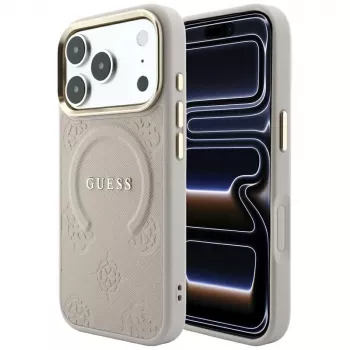 Guess Saffiano Peony & Ring MagSafe-cover til iPhone 18 Pro / 17 Pro - pink