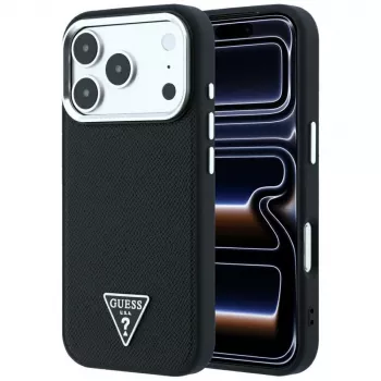 Guess Grained Triangle Logo MagSafe-cover til iPhone 17 Pro / 18 Pro - sort