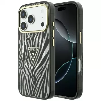 Guess IML Zebra Glitter Triangle Logo MagSafe-cover til iPhone 18 Pro / 17 Pro - sølv