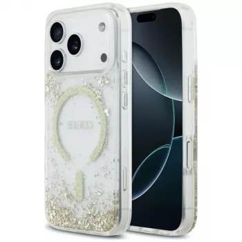 Guess Resin Bottom Glitter MagSafe-cover til iPhone 18 Pro / 17 Pro, guld