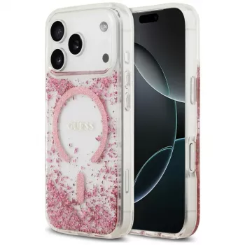 Guess Resin Bottom Glitter MagSafe-cover til Apple iPhone 18 Pro / 17 Pro, pink