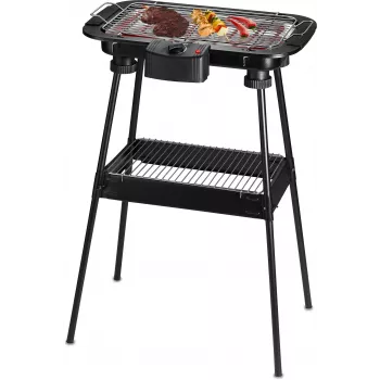 Techwood TBQ-836P elektrisk grill med stativ, 2000W, 36,5 cm forkromet grill, sort