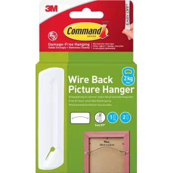3M Command billedophæng til rammer med wireophæng, 1 krog + 2 strimler, hvid (7100337033)