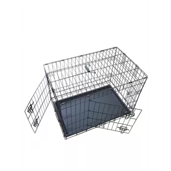 Sammenklappelig hundeboks 76x48x54 cm – ståldråd i kraftig kvalitet, dobbeltdør, aftagelig bakke, sort