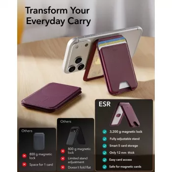 ESR Classic RFID Magnetisk tegnebog med stativ MagSafe dyb bordeaux