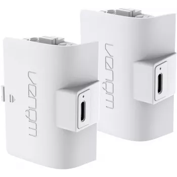 Venom batteri-dobbeltpak hvid PS5 – DualSense-controllerbatteri (2x 800mAh Li-Ion, Play & Charge, overladningsbeskyttelse)