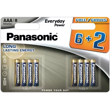 Panasonic Everyday Power AAA alkaline-batterier LR03 8-pak (6+2 GRATIS)