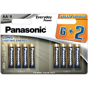 Panasonic Everyday Power alkaliske AA-batterier LR6 8-pak blister (6+2 bonus)
