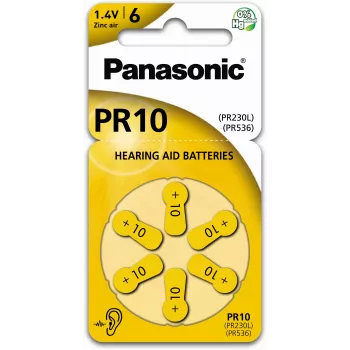 Panasonic Batterier PR-230(10)/6LB Zink-luft-høreapparatbatterier Størrelse 10, 1,45V, 100mAh, 6-pak