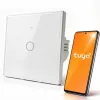 Qoltec 52715 smart Wi-Fi berøringsafbryder, 1-kanal, hærdet glas, hvid, Tuya/Smart Life, timer, stemmestyring
