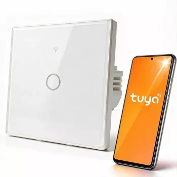 Qoltec 52715 Smart Wi-Fi Touch Light Switch, 1-Channel, Tempered Glass, White, Tuya/Smart Life, Timer, Voice Control