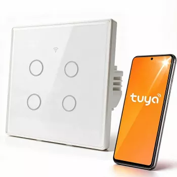 Qoltec 52718 Smart Touch 4-kanals Wi-Fi lysafbryder med timer, Tuya/Smart Life, hærdet glas, hvid