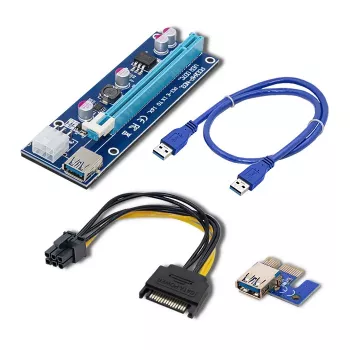 Qoltec Riser PCI-E ver. 007C USB 3.0 PCIe x1 til x16 extender med 60cm kabel, 4 faste kondensatorer, 6-pin/SATA/Molex-strømforsyning, LED-indikator