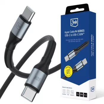3mk Hyper Cable N-SERIES USB-C til USB-C 3 m PD 3.0 QC 3.0 20V/3A 60W sort