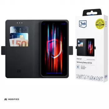 3mk Wallet Case til Samsung Galaxy A37 - sort PU-læder med kortlommer, seddellomme, magnetlukning og standerfunktion