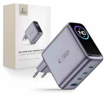 TECH-PROTECT POWERVISION NC140W-GaN 4-port-lader PD 140W / QC3.0 mørkegrå