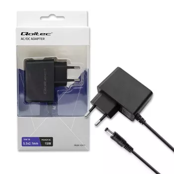 Qoltec PREMIUM 15W 15V 1A AC/DC-strømforsyning med 5,5x2,1mm hulstik