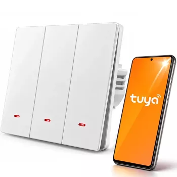 Qoltec 3-Channel Smart Wi-Fi Light Switch with Timer, Tuya & Smart Life, White