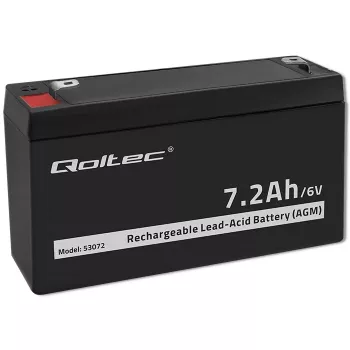 Qoltec AGM Battery 6V 7.2Ah VRLA Rechargeable Sealed Lead Acid Maintenance-Free