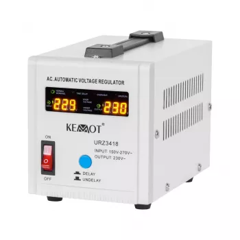 KEMOT SER-500 Automatisk spændingsstabilisator 500VA 300W relætype 230V AC udgang Schuko-stikdåse LED-indikatorer