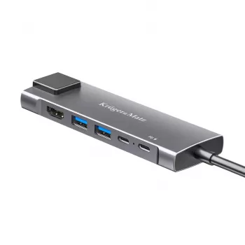 USB-C-hub multiport-adapter med HDMI 4K, 2x USB 3.0, USB-C-data, 100W PD, Gigabit Ethernet, Space Grey