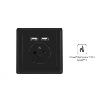 LANBERG AC-WS01-USB2-E-B indbygningsstikdåse fransk type med dobbelt USB-lader, 230V 16A, sort