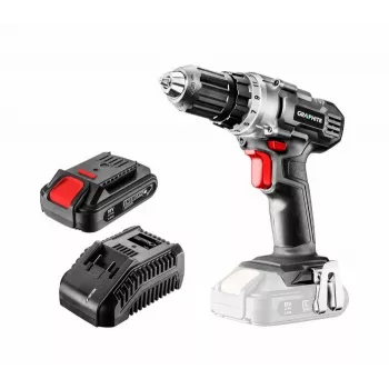 Graphite 58G000-SET1 18V akku-skruetrækker-sæt med 2x 2,0Ah akkuer, 35 Nm, hurtigspændende borepatron, LED-lys, sort/rød
