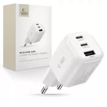 TECH-PROTECT NCA100W-GAN-AVS 3-port GaN-netoplader PD 3.2 100W / QC3.0 hvid