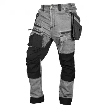NEO TOOLS denim-arbejdsbukser med Cordura-forstærkninger og aftagelige hylsterlommer, grå, størrelse XL