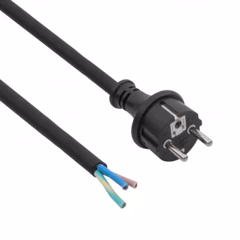 Akyga AK-OT-04S gummistrømkabel H05RR-F 3 x 1,5 mm², CEE-7/7-stik til åben ende, 5 m, sort