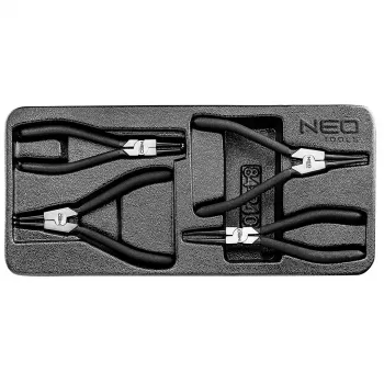NEO TOOLS Sikringsringstang-sæt, 4-delt, indvendig/udvendig lige og buet, CrV-stål, 180 mm, TÜV-certificeret