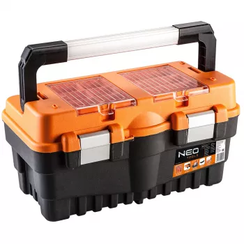 NEO TOOLS 18 værktøjskasse TOP-84-102 | kragarm-organizer med 2 hylder og metallåse