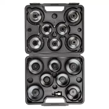 NEO TOOLS oliefilter-topnøglesæt 16 dele (65-100 mm, 3/8 inch fatning, koptype, multifunktion, stål, plastkuffert)