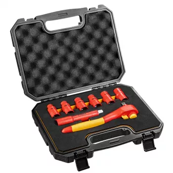 NEO TOOLS 01-307 isoleret topnøglesæt 1000V, 8 dele, 1/2 inch fatning, metrisk, VDE-certificeret