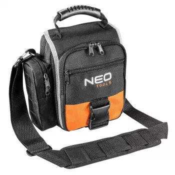 NEO TOOLS 84-315 Værktøjstaske med Håndtag, 15 kg Belastning, 10 Yderlommer, Vandtæt Bund, sort/orange